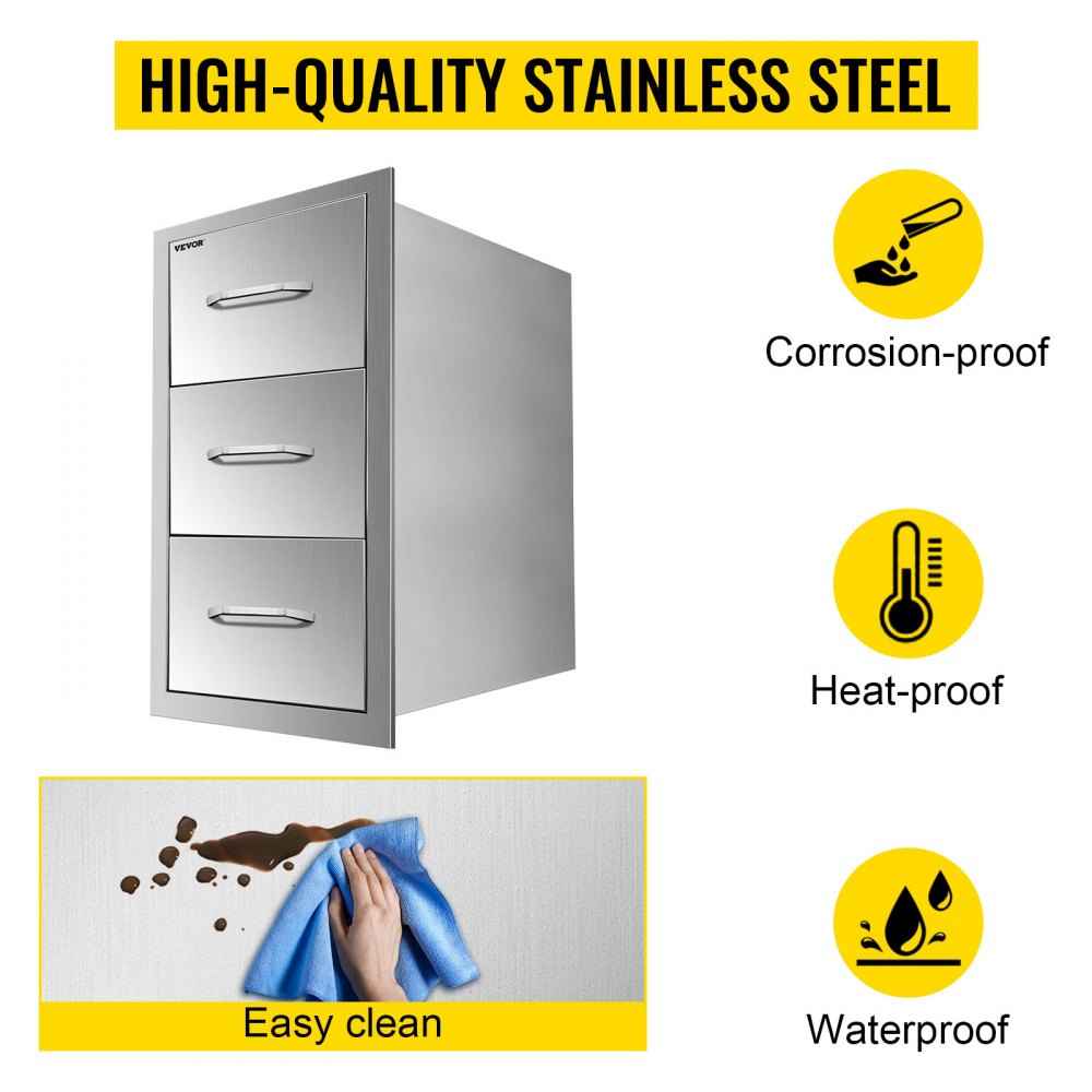 VEVOR Flush triple access drawer raised style height triple drawer, 76 x 43 cm,stainless steel