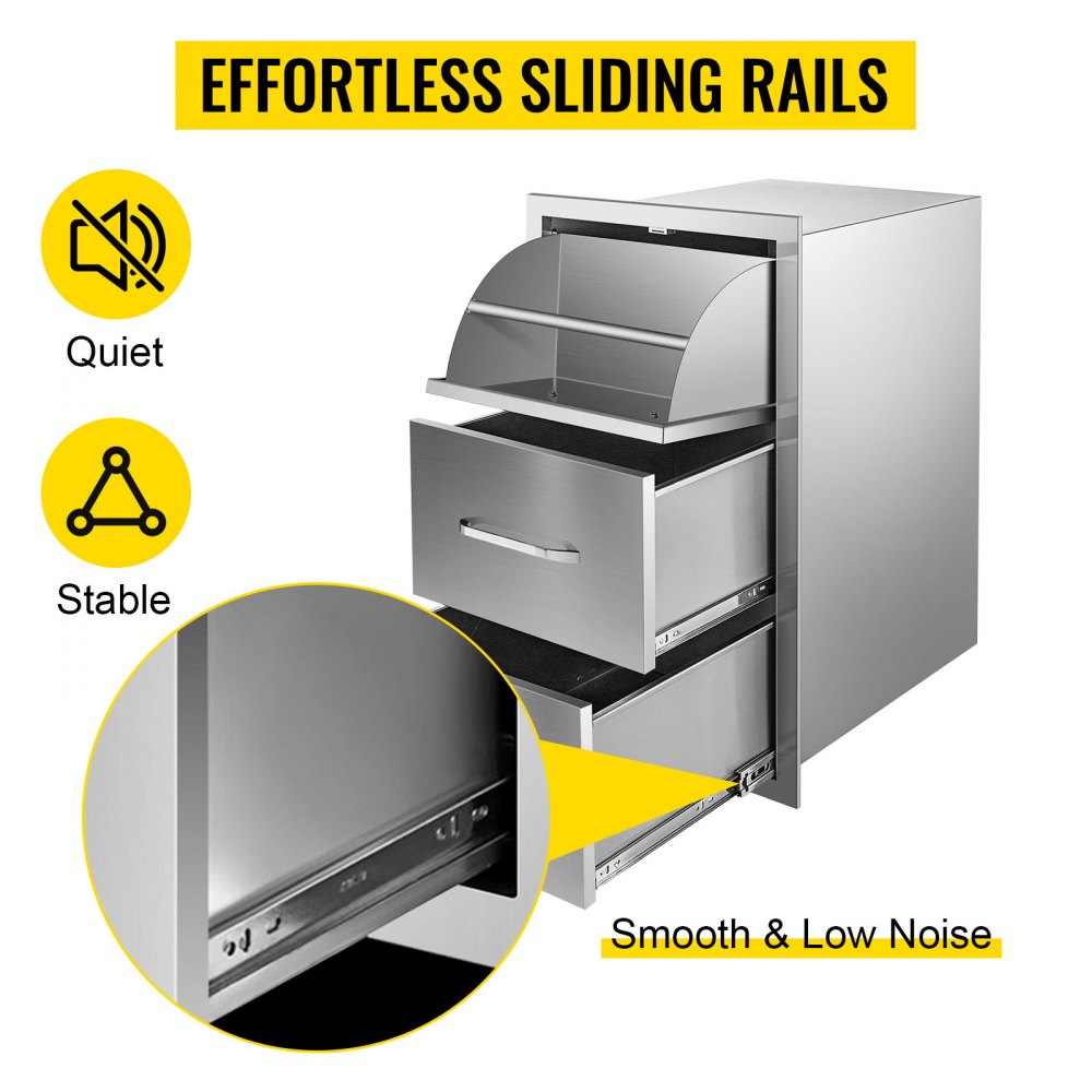 VEVOR Flush triple access drawer raised style height triple drawer, 76 x 43 cm,stainless steel