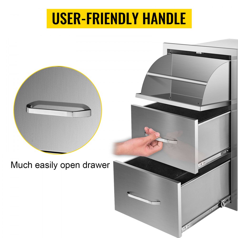 VEVOR Flush triple access drawer raised style height triple drawer, 76 x 43 cm,stainless steel