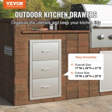 VEVOR 17W x 30H x 21D Inch Outdoor Kitchen Stainless Steel Double Access Drawers with Paper Towel Holder Combo for BBQ Island or Grill Station