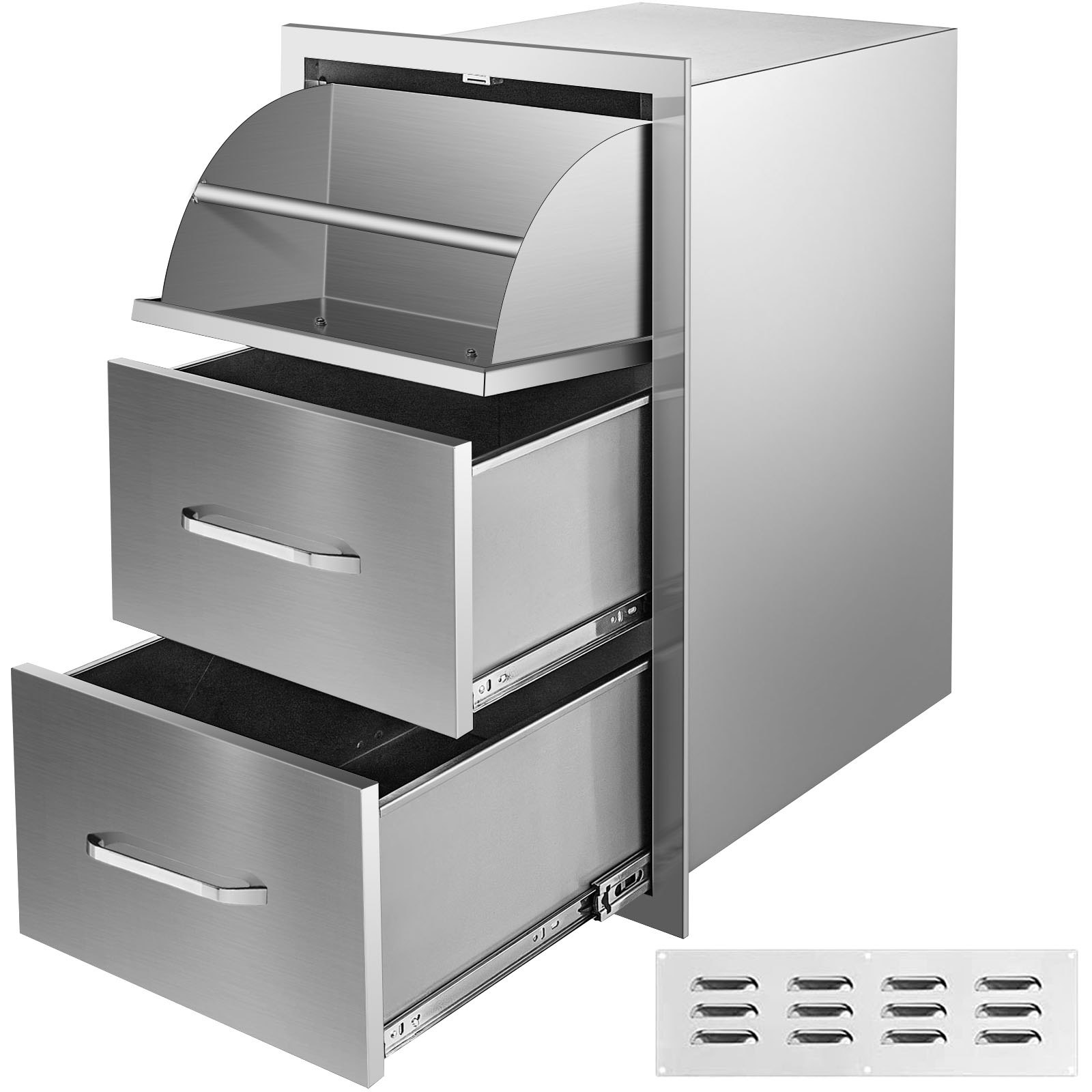 VEVOR Flush triple access drawer raised style height triple drawer, 76 x 43 cm,stainless steel