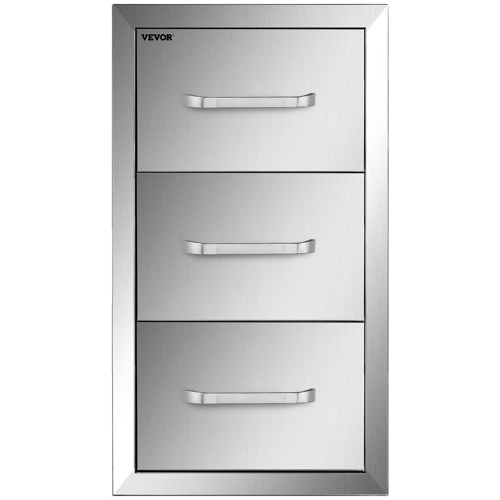 VEVOR Flush triple access drawer raised style height triple drawer, 76 x 43 cm,stainless steel