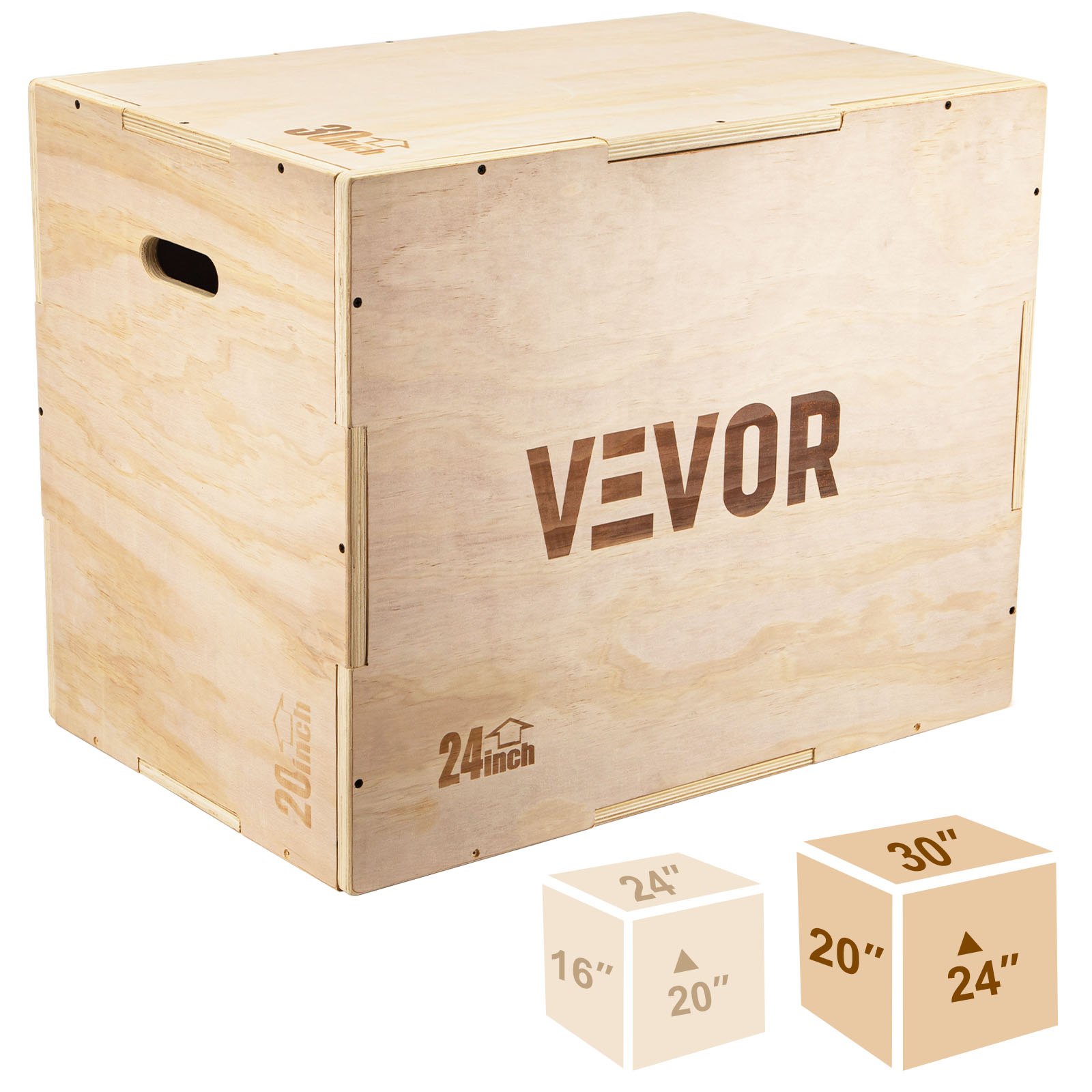 VEVOR 24x16x20 30x20x24” Wood Plyo Box 441LB Capacity Exercise Box Plyometric Jump Box with Internal Cross Bracing Plyo Box for Crossfit Training (30 inch)