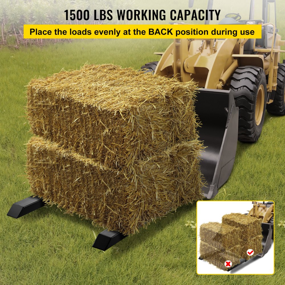 VEVOR Horquillas para paletas con abrazadera de 30 pulgadas, horquillas para cubos de tractor de 1500 libras con barra estabilizadora ajustable, horquillas para paletas resistentes para accesorios de tractor, dirección deslizante, cubo de carga, longitud total de 43 pulgadas