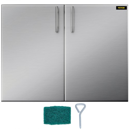 VEVOR Outdoor Kitchen Access 30"x 23" Wall Construction Stainless Steel Flush Mount for BBQ Island, 30inch x23inch, Double Door with Built-in Basket