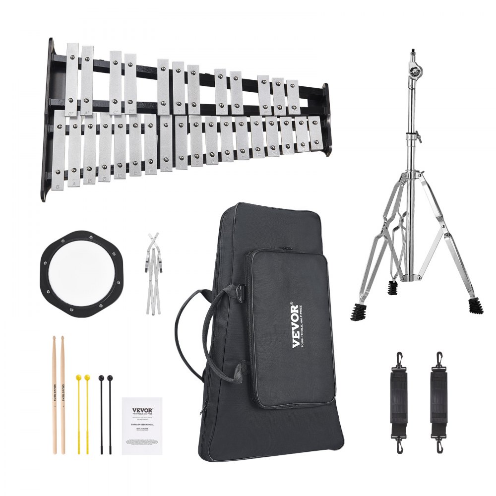 VEVOR 30 Note Glockenspiel Xylophone Bell Kit with Mallets, Stand & Practice Pad