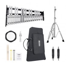 VEVOR 30 Note Glockenspiel Xylophone Bell Kit, Professional Percussion Instrument Set with Mallets, Drum Sticks, Music Stand,  8" Practice Pad, Adjustable Stand and Carrying Bag for Students & Adults
