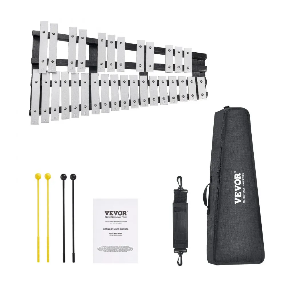 VEVOR 30 Note Glockenspiel Xylophone Bell Kit with Mallets, Drum Sticks and Bag