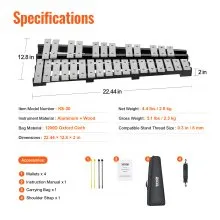 VEVOR 30 Note Glockenspiel Xylophone Bell Kit, Percussion Instrument with Mallets, Drum Sticks and Carrying Bag, Professional Glockenspiel Xylophone Percussion Instrument Set for Students & Adults