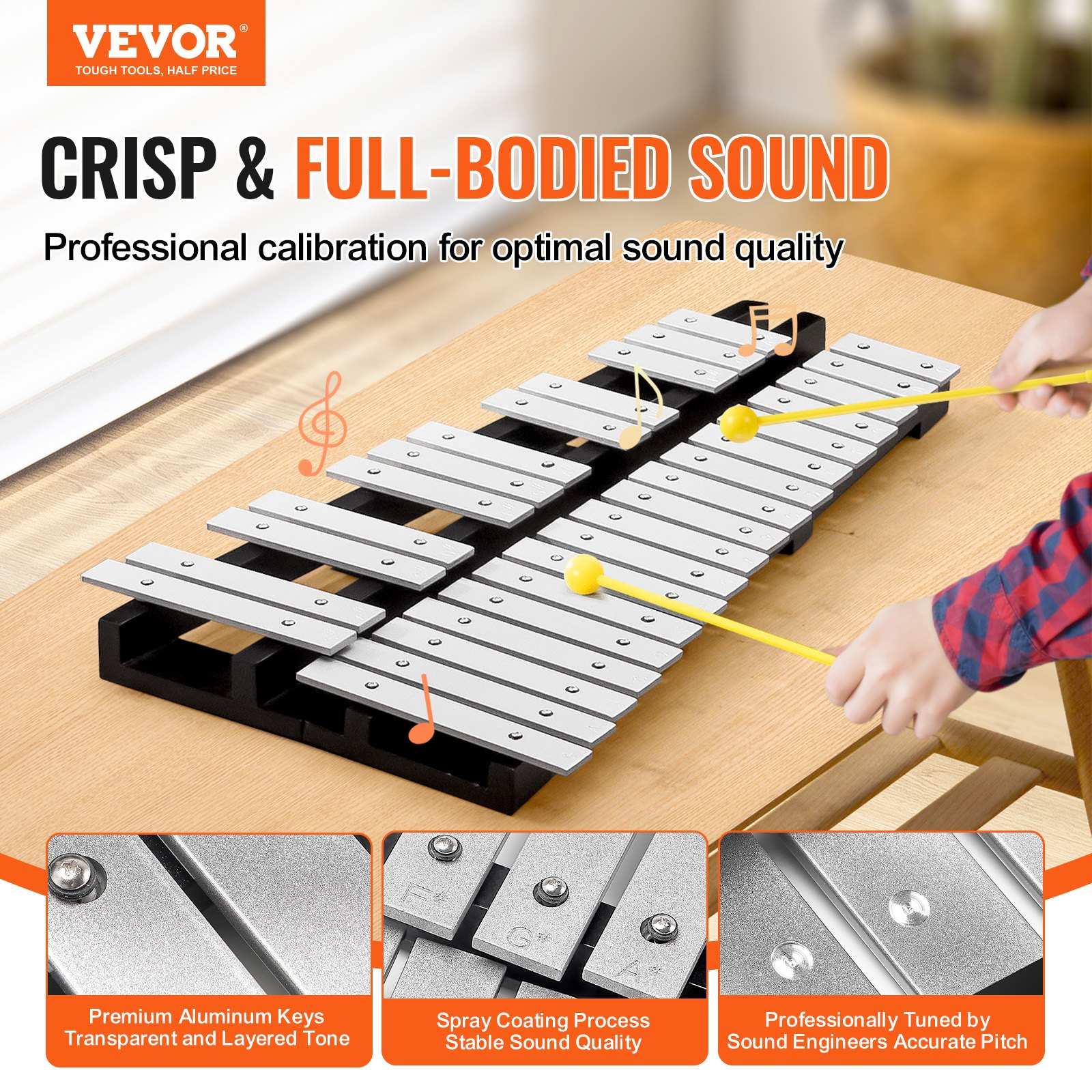 VEVOR 30 Note Glockenspiel Xylophone Bell Kit with Mallets, Drum Sticks and Bag