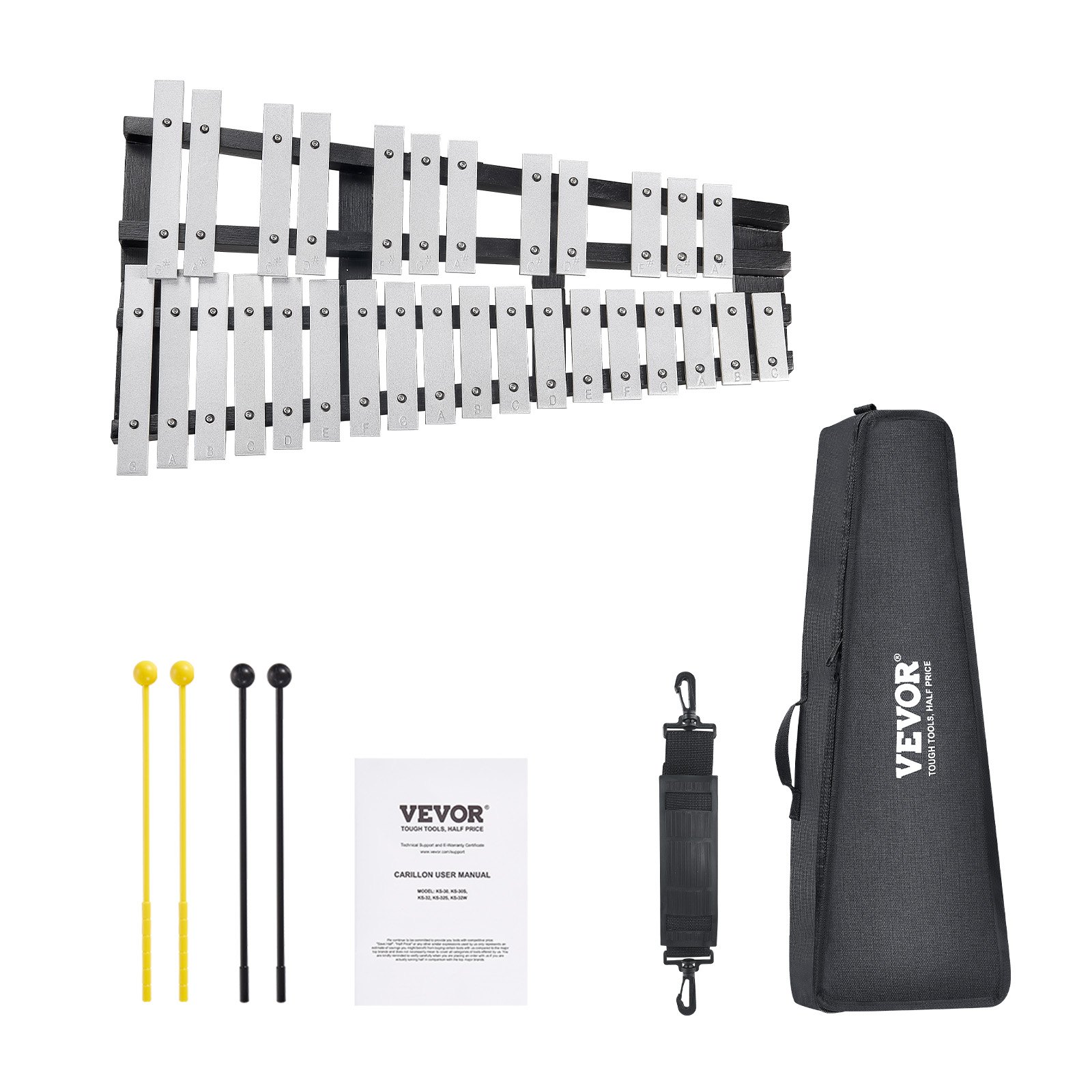 VEVOR 30 Note Glockenspiel Xylophone Bell Kit with Mallets, Drum Sticks and Bag