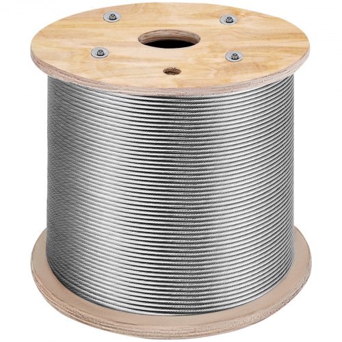 VEVOR 316 Stainless Steel Cable 1/8" 1x19 Steel Cable Wire Rope 150M/500FT Cable Railing Transport Wire Rope Cable for Railing Decking DIY Balustrade(150M)