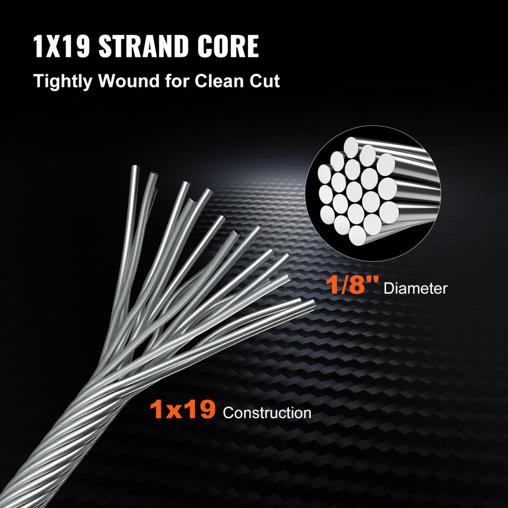 VEVOR 316 Stainless Steel Cable 1/8" 1x19 Steel Cable Wire Rope 150M/500FT Cable Railing Transport Wire Rope Cable for Railing Decking DIY Balustrade(150M)
