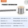 VEVOR 316 Stainless Steel Cable 1/8" 1x19 Steel Cable Wire Rope 150M/500FT Cable Railing Transport Wire Rope Cable for Railing Decking DIY Balustrade(150M)