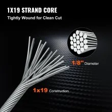 VEVOR 316 Stainless Steel Cable 1/8" 1x19 Steel Cable Wire Rope 150M/500FT Cable Railing Transport Wire Rope Cable for Railing Decking DIY Balustrade(150M)