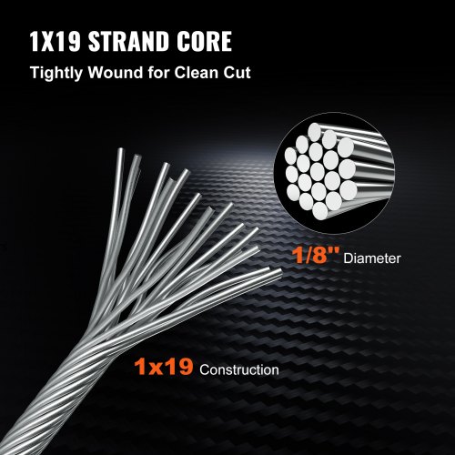 VEVOR T316 Stainless Steel Wire Rope Cable High Strength Tension Flexible Stainless Steel Cable OD 3.2MM Length 1000Ft 11.14KN Cable Railing(300M)