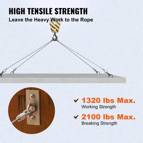 VEVOR T316 Stainless Steel Wire Rope Cable High Strength Tension Flexible Stainless Steel Cable OD 3.2MM Length 1000Ft 11.14KN Cable Railing(300M)