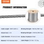 VEVOR T316 rustfrit stål wire kabel høj styrke spænding fleksibelt rustfrit stål kabel OD 3.2MM Længde 1000Ft 11.14KN Kabel rækværk (300M)