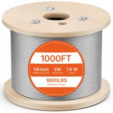 VEVOR 1/8" Stainless Steel Cable 1000FT, T316 1 x 19 Tighter Core Cable Railing System Wire Rope Aircraft Deck Railing Kit Fence Wire