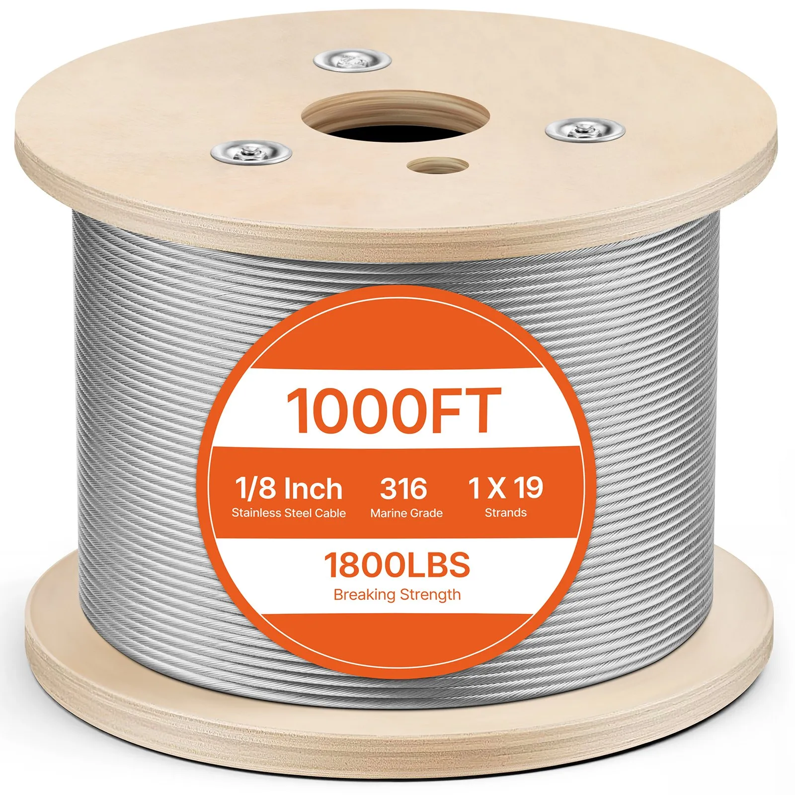 VEVOR 1/8" Stainless Steel Cable 1000FT, T316 1 x 19 Tighter Core Cable Railing System Wire Rope Aircraft Deck Railing Kit Fence Wire