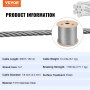 VEVOR T316 Cablu din oțel inoxidabil 1/8" 7x7 Cablu de frânghie din oțel 500FT Balustradă de cablu Cablu de frânghie de transport pentru balustradă Decking DIY Balustradă
