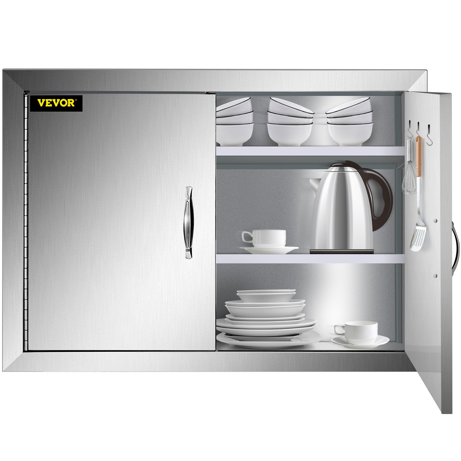 VEVOR BBQ Double Access Door 31W x 24H Inch, BBQ Door Stainless Steel Wall Construction Vertical, Outdoor Kitchen Door for BBQ Island, Grilling Station, Outside Cabinet Door (Interior Shelves Not Included)