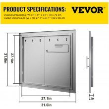 VEVOR 31 Inch BBQ Access Door 304 Stainless Steel BBQ Island 31W x 31H Inchs Double Door with Paper Towel Holder for Outdoor Kitchen