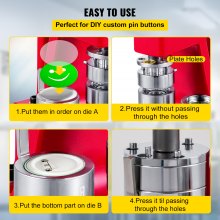 VEVOR Button Maker Button Badge Maker 32mm(1.25in) DIY Pin Button Maker Machine with1000 Pcs Free Button Parts & Circle Cutter Installation-Free Button Press Kit