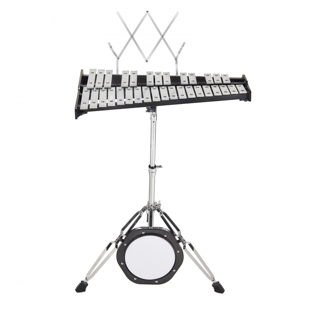 VEVOR glockenspiel kit with adjustable stand and drum pad, featuring metal keys and a music holder.