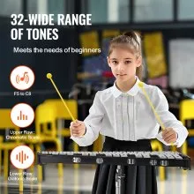 VEVOR 32 Note Glockenspiel Xylophone Bell Kit, Professional Percussion Instrument Set with Mallets, Drum Sticks, Music Stand,  8" Practice Pad, Adjustable Stand and Carrying Bag for Students & Adults