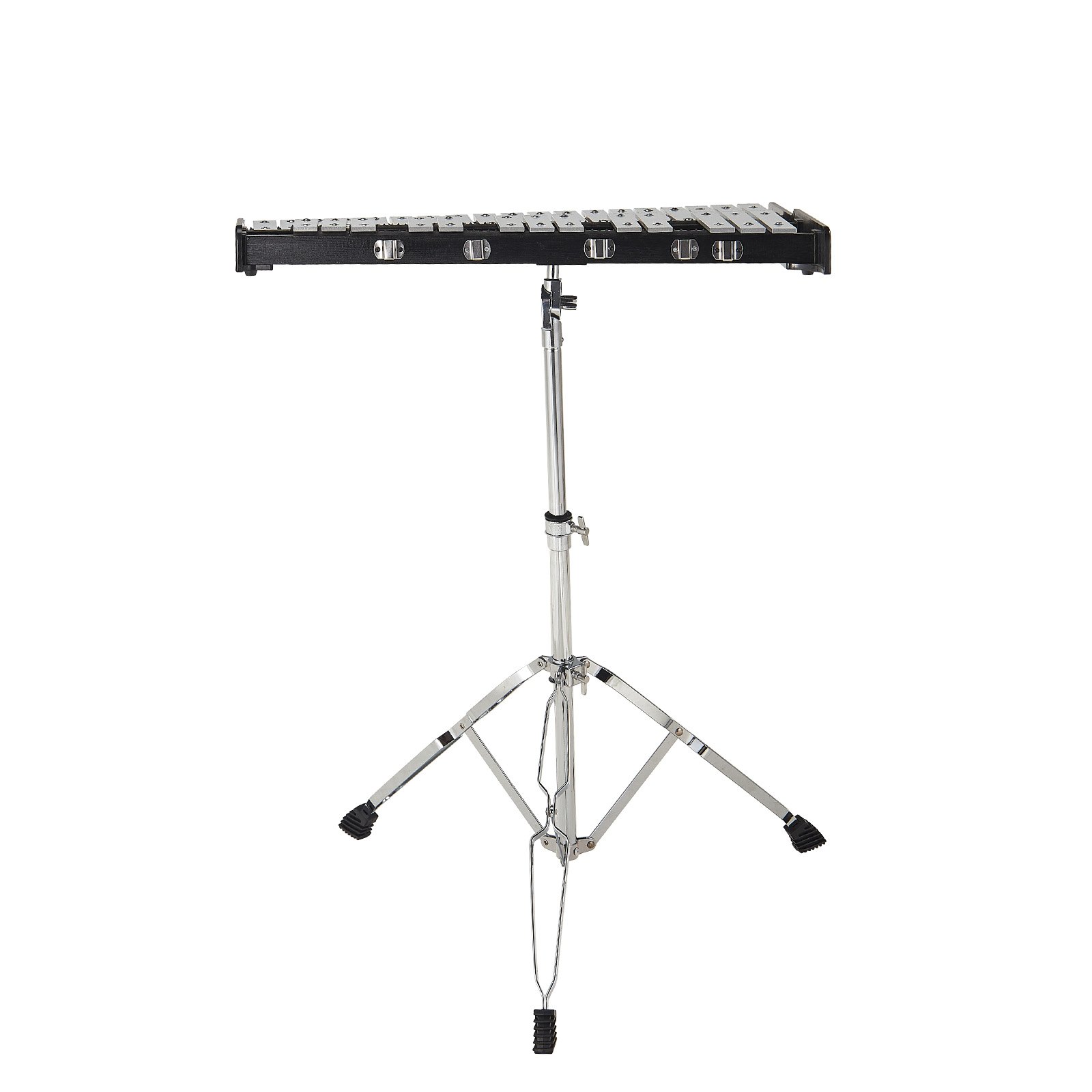 VEVOR glockenspiel kit on a sturdy adjustable stand with chrome finish and rubber feet.