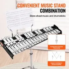 VEVOR 32 Note Glockenspiel Xylophone Bell Kit with Mallets, Drum Sticks & Stand
