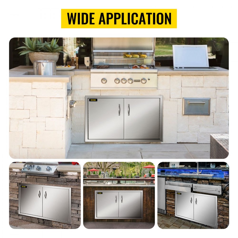 VEVOR Outdoor Kitchen Access 34.5" x 19" Wall Construction Stainless Steel Flush Mount for BBQ Island, 34.5inch x 19inch, Double Door