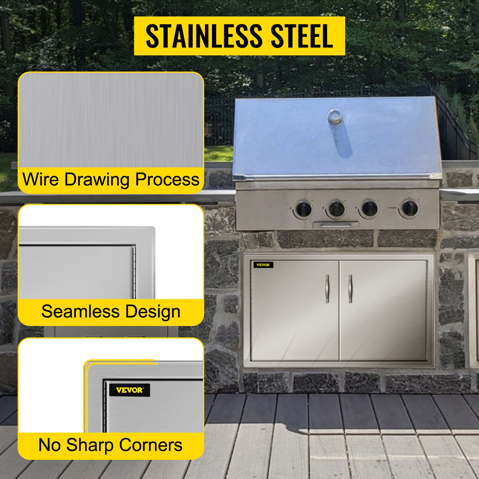 VEVOR Outdoor Kitchen Access 34.5" x 19" Wall Construction Stainless Steel Flush Mount for BBQ Island, 34.5inch x 19inch, Double Door