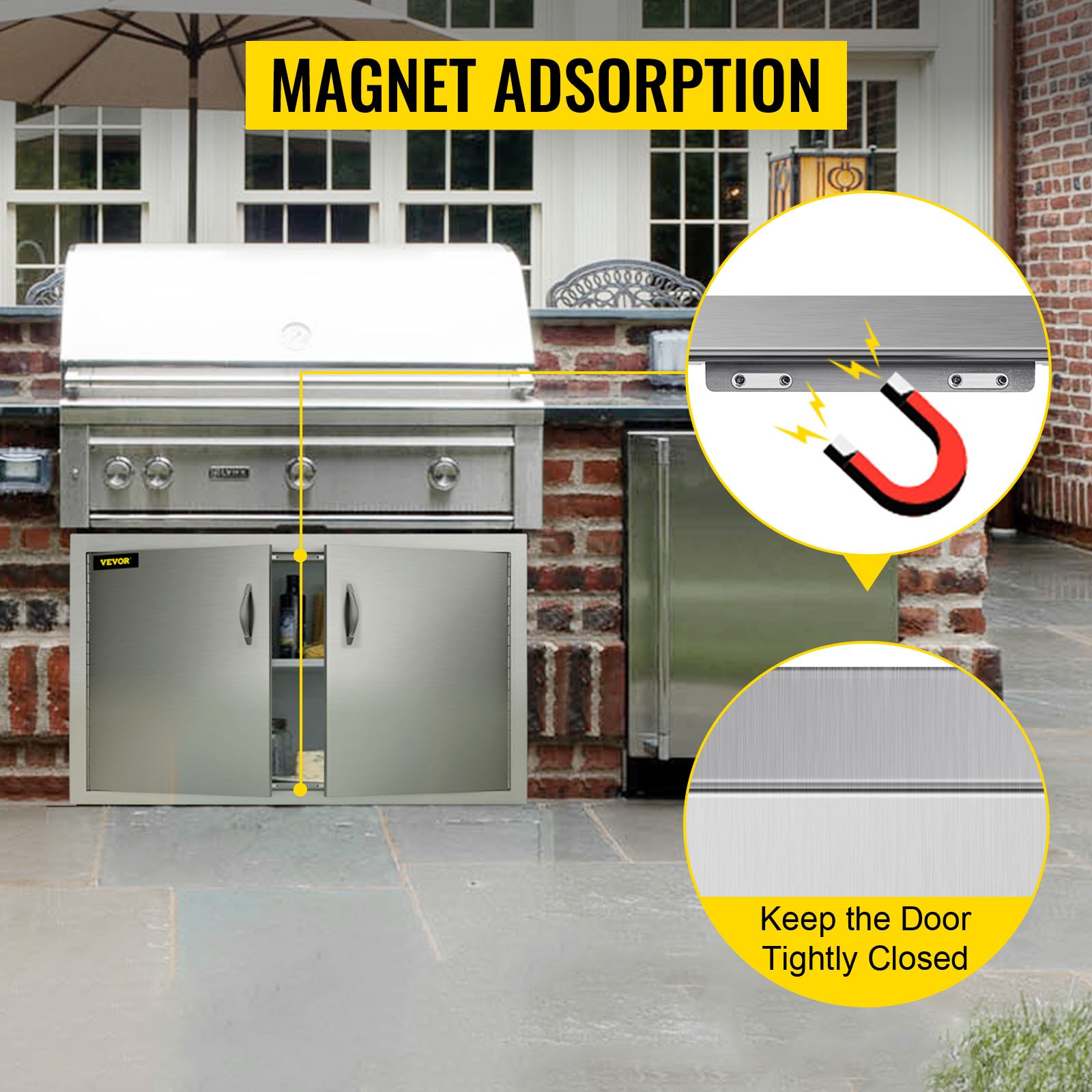 VEVOR Outdoor Kitchen Access 34.5" x 19" Wall Construction Stainless Steel Flush Mount for BBQ Island, 34.5inch x 19inch, Double Door