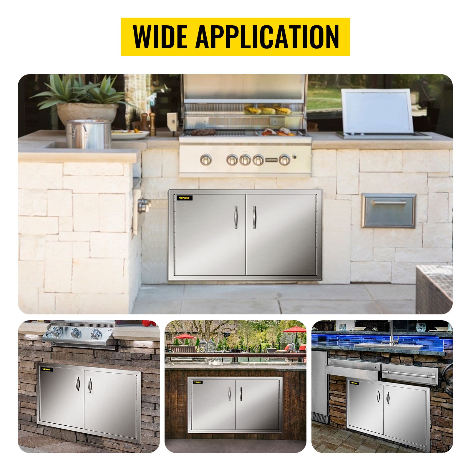 VEVOR Outdoor Kitchen Access 34.5" x 19" Wall Construction Stainless Steel Flush Mount for BBQ Island, 34.5inch x 19inch, Double Door