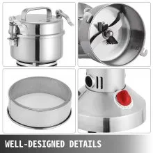 VEVOR Electric Grain Grinder 0.77 LBS Grain Grinder Mill 2000W Powder Machine Flour Mill Grinder Electric Grain Mill Grinder for Herb Pulverizer Food Grade Stainless Steel Grinding Machine For Grain
