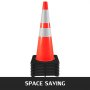 VEVOR 6Pack 36\" forgalmi kúpok, biztonsági közúti parkolókúp fekete súlyozott alappal, PVC narancssárga közlekedésbiztonsági kúpok, veszélyes kúpok fényvisszaverő nyakörvek építőipari parkoláshoz