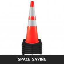 VEVOR 6Pack 36\" Trafikkegler, Safety Road Parkeringskegle med sort vægtet base, PVC Orange Traffic Safety Cones, Hazard Cones reflekterende kraver til byggetrafikparkering