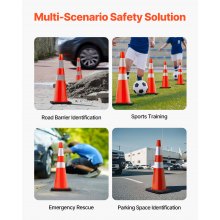 VEVOR 6Pack 36\" Traffic Cones, Safety Road Parking Cone with Black Weighted Base, PVC Orange Traffic Safety Cones, Hazard Cones Reflective Collars for Construction Traffic Parking