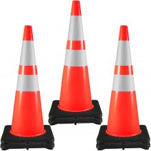 VEVOR 6Pack 36\" Traffic Cones, Safety Road Parking Cone with Black Weighted Base, PVC Orange Traffic Safety Cones, Hazard Cones Reflective Collars for Construction Traffic Parking