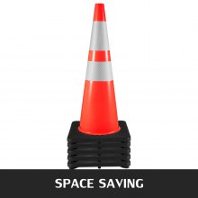 VEVOR Lot de 6 cônes de signalisation de 91,4 cm, cône de stationnement routier de sécurité avec base lestée noire, cônes de sécurité routière en PVC orange, cônes de danger, colliers réfléchissants pour le stationnement de la circulation de construction