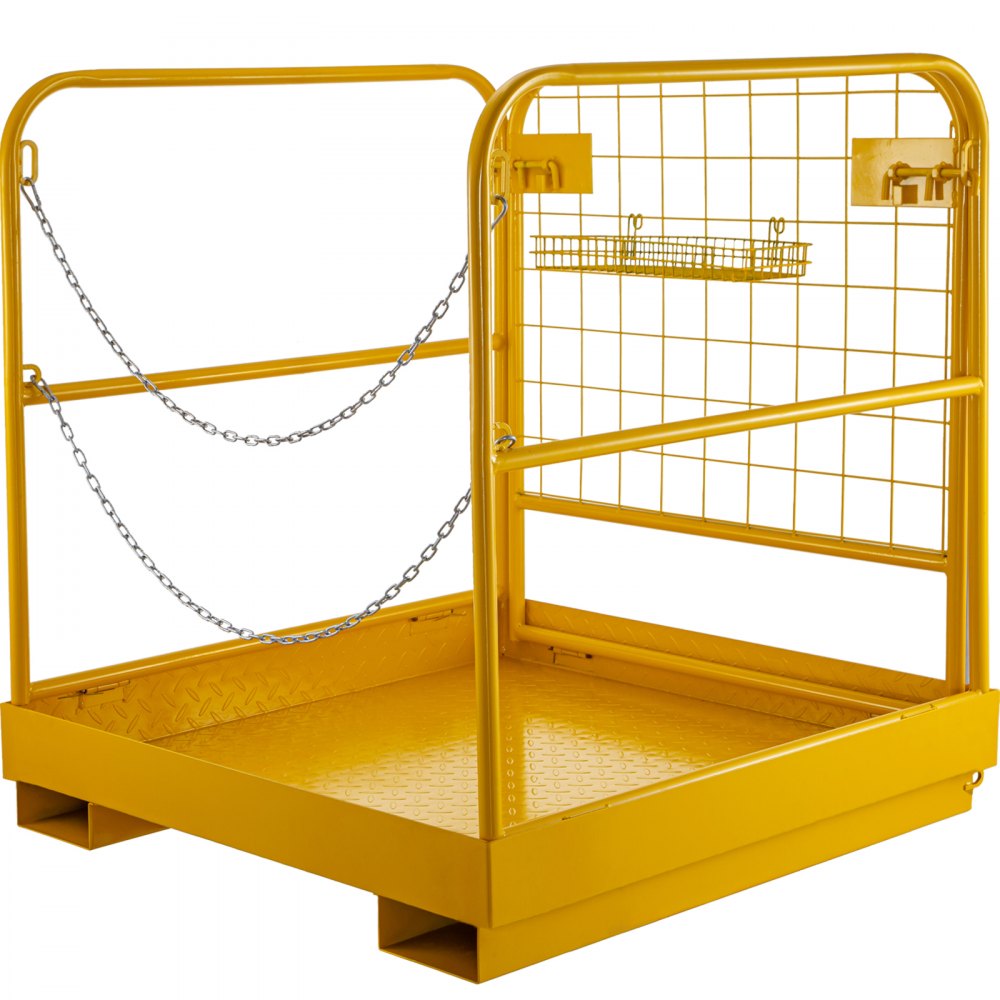 VEVOR Cage de sécurité pour chariot élévateur 91,4 x 91,4 cm, cage de sécurité jaune pour chariot élévateur, plate-forme de travail, capacité de 1 102 kg, panier de levage rabattable, poids de 93 kg, construction en acier robuste