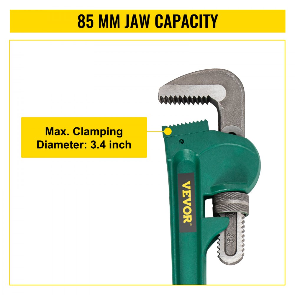 VEVOR Pipe Wrench 36" Cast Steel Handle Heavy Duty Hand Tool with 3.4" Jaw Size