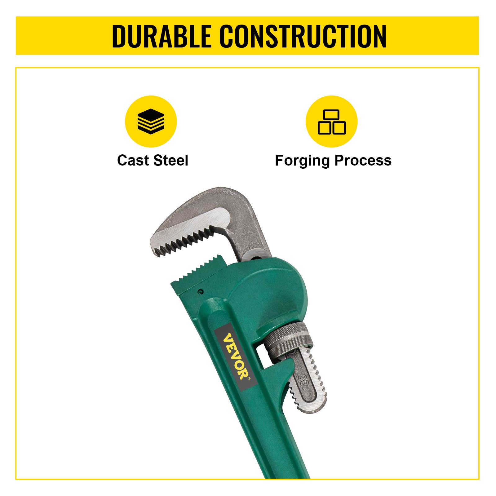 VEVOR Pipe Wrench 36" Cast Steel Handle Heavy Duty Hand Tool with 3.4" Jaw Size