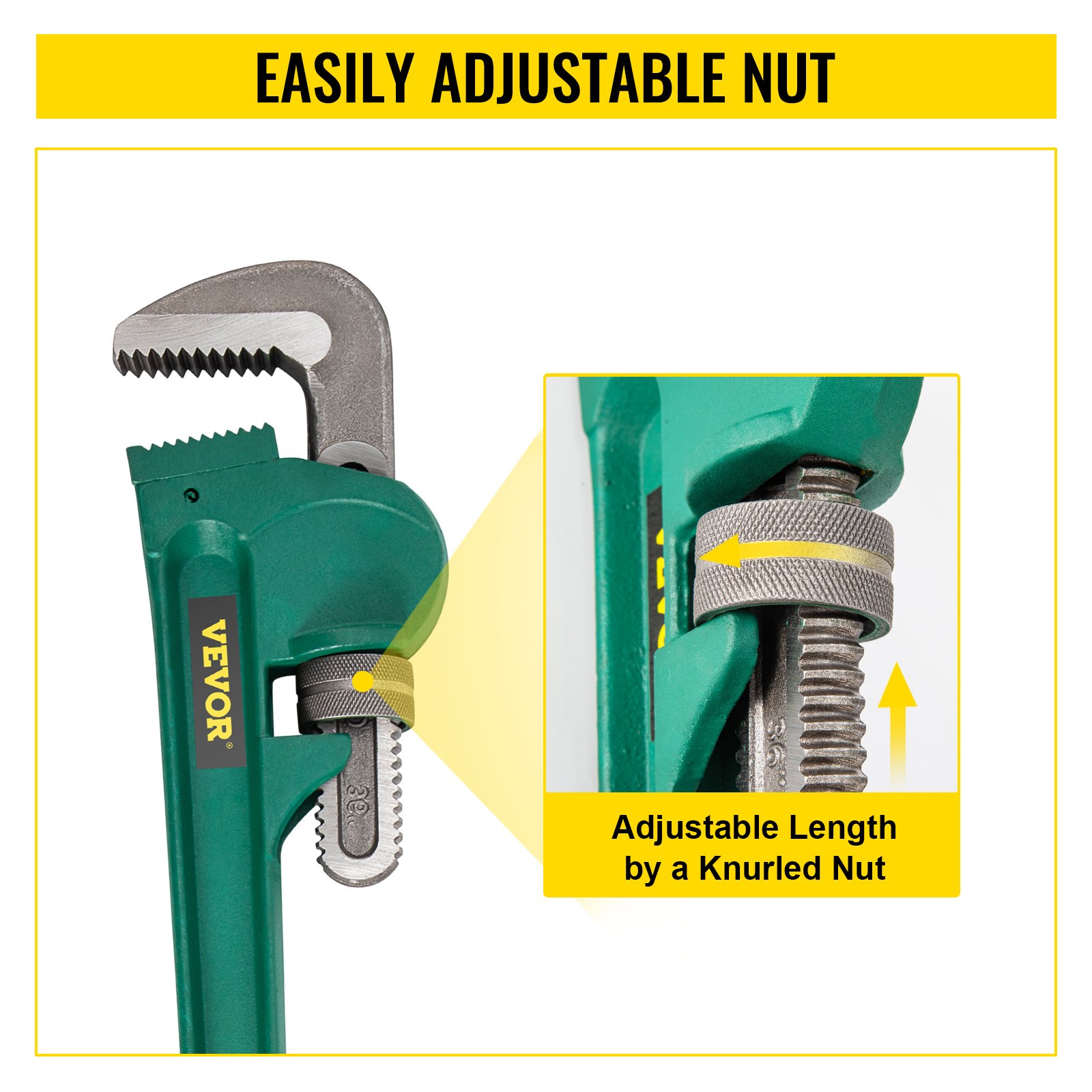 VEVOR Pipe Wrench 36" Cast Steel Handle Heavy Duty Hand Tool with 3.4" Jaw Size