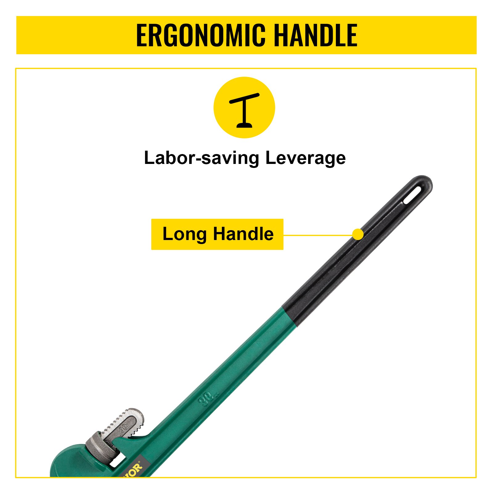 VEVOR Pipe Wrench 36" Cast Steel Handle Heavy Duty Hand Tool with 3.4" Jaw Size