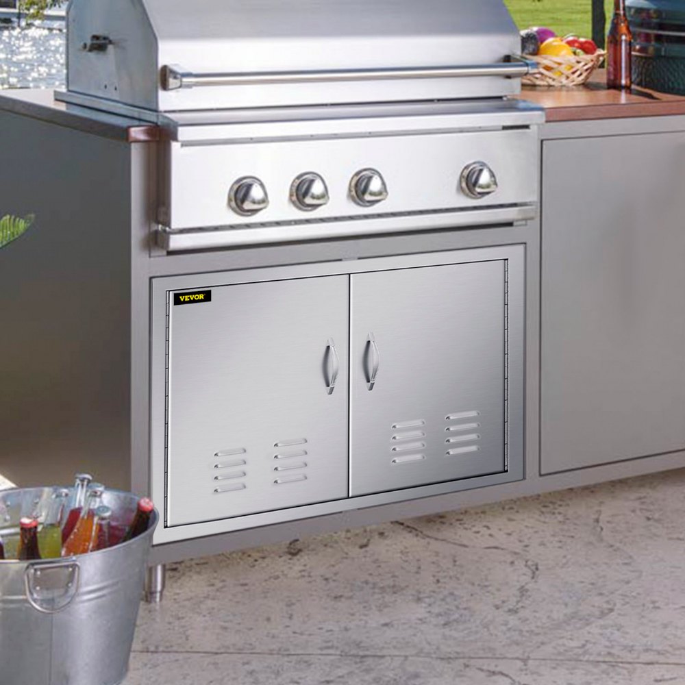 VEVOR Puerta de isla para barbacoa, marco biselado de 36 x 21, puerta de doble acceso ventilada, acero inoxidable para cocina al aire libre