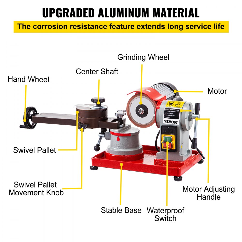 VEVOR Circular Saw Blade Sharpener, 370W Rotary Angle Mill Grinding Machine with 5" Grinding Wheel, Universal Saw Blade Sharpener Machine for Sharpening Carbide Tipped Saw Blades