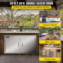 Vevor 39"x 26" Stainless Steel Walled Double Bbq Door Island Outdoor For Kitchen